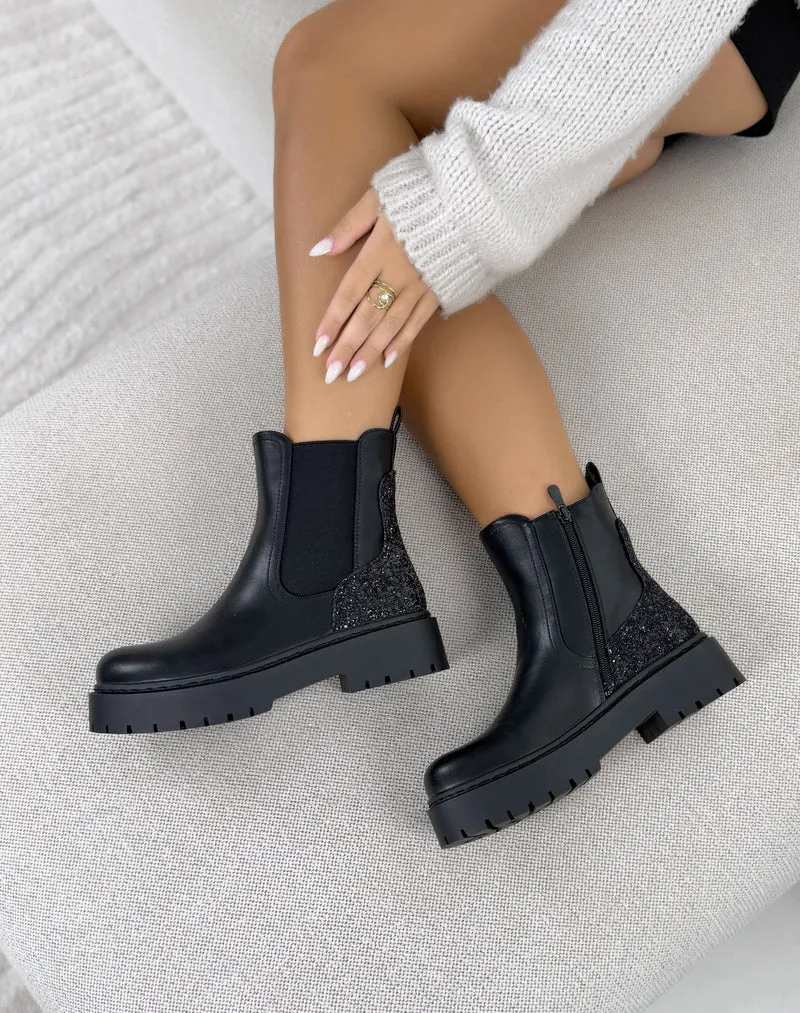 Bottines Chelsea femme noires tendance avec empiècement pailleté