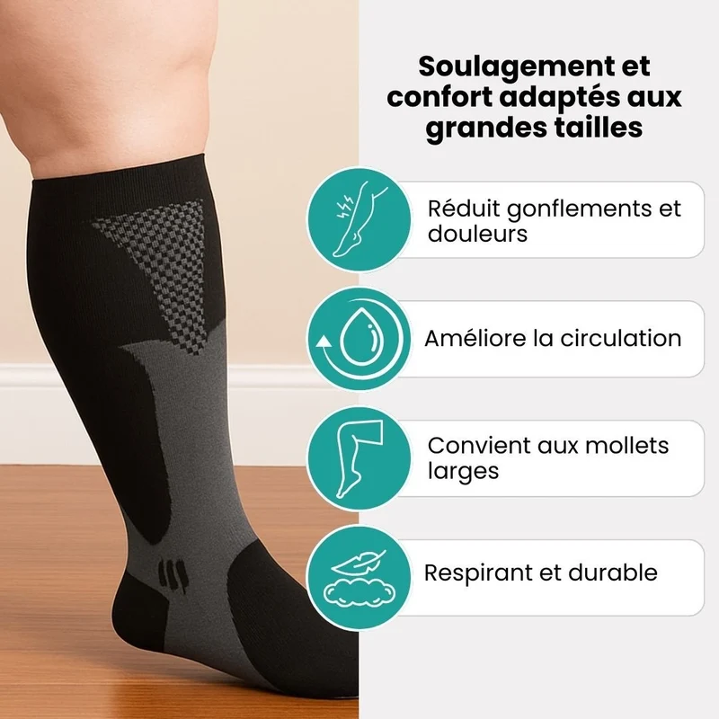 Chaussettes de Compression Grandes Tailles – 2XL à 4XL
