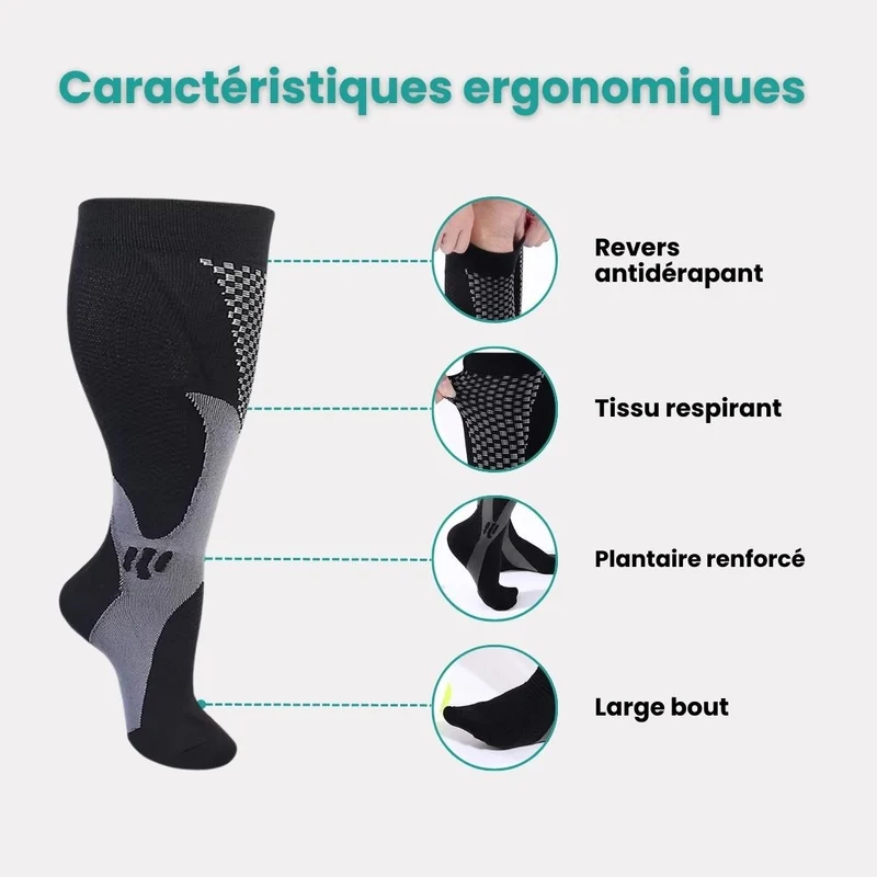 Chaussettes de Compression Grandes Tailles – 2XL à 4XL