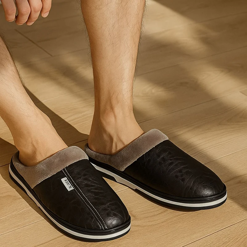 Pantoufles Grande Taille en Cuir Homme | Élégance & Isolation