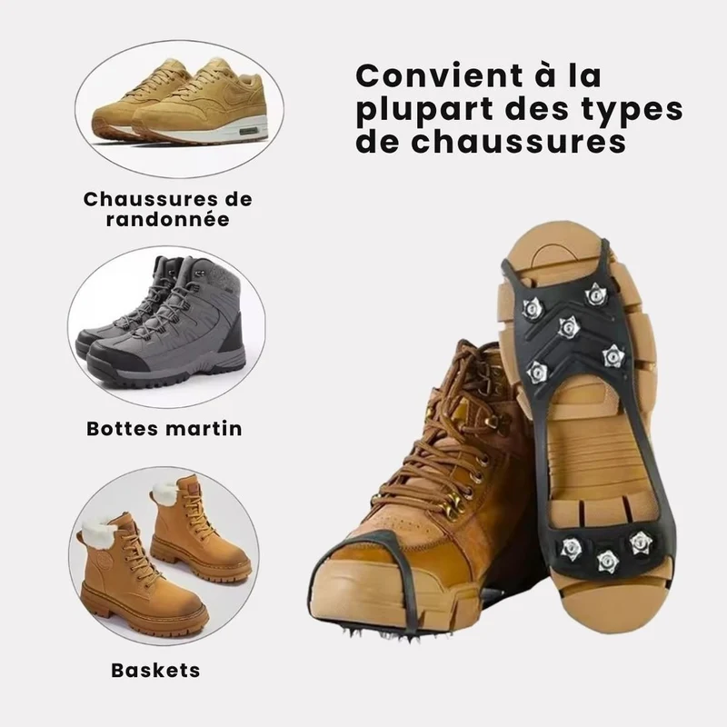 Crampons Antidérapants pour Chaussures – 8 Dents, Neige & Randonnée