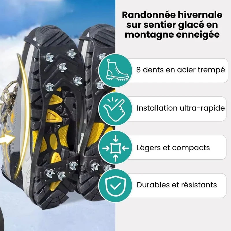 Crampons Antidérapants pour Chaussures – 8 Dents, Neige & Randonnée