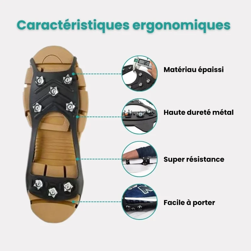 Crampons Antidérapants pour Chaussures – 8 Dents, Neige & Randonnée