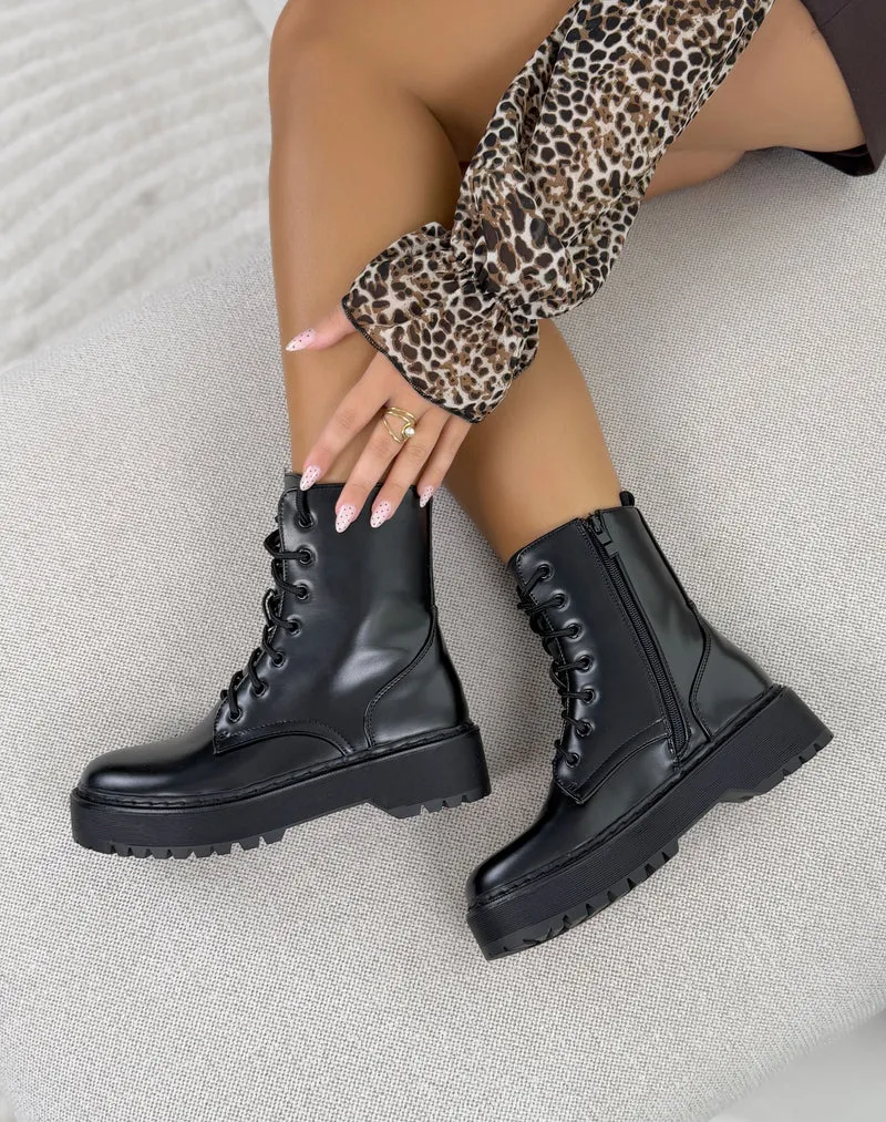 Bottines femme noires tendance à lacets et plateforme épaisse crantée