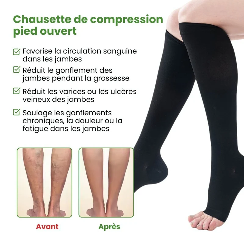 Chaussettes de contention respirante orteils libres (20-30 mmHg)