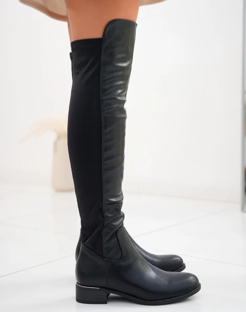 Bottes cavalières noires bi-matières