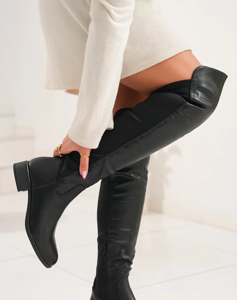 Bottes cavalières noires bi-matières
