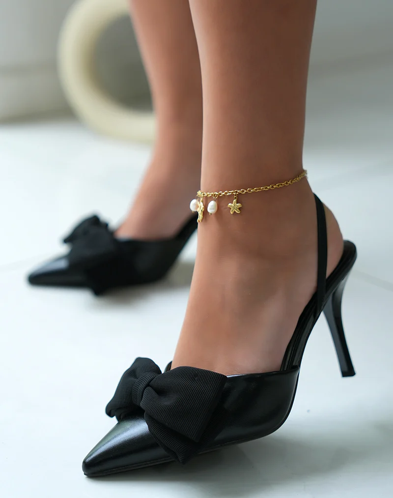 Escarpins femme noirs élégants avec noeud en tissu et talon aiguille