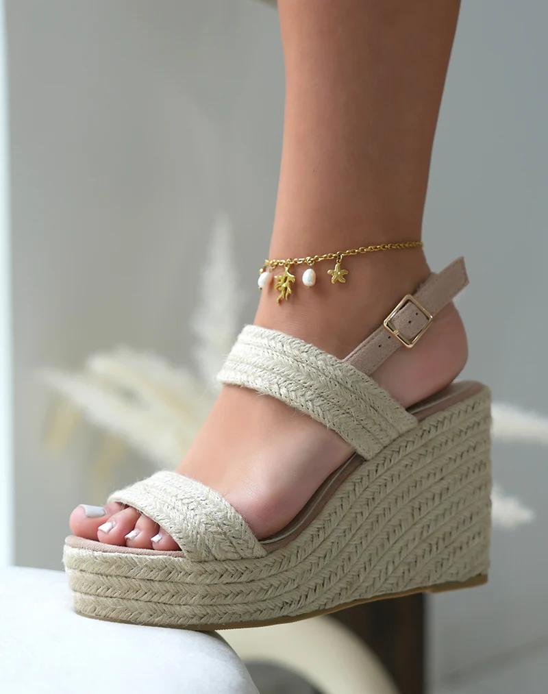 Compensées femme beige tendance avec double brides en jute