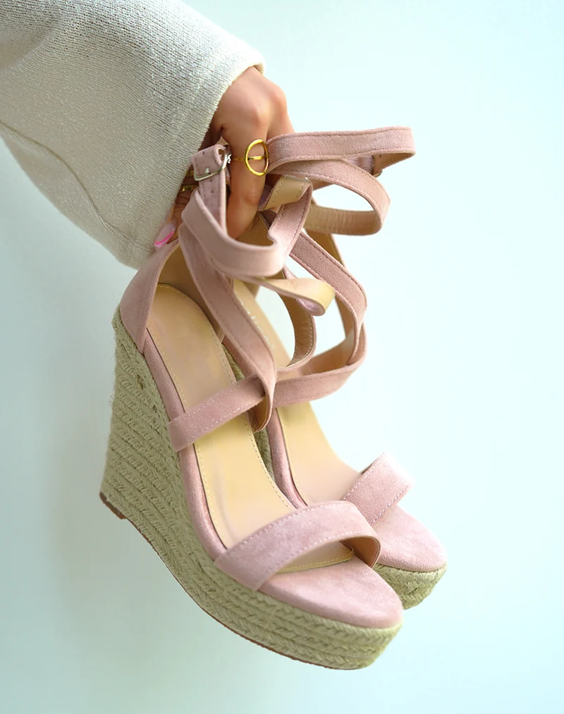Compensées femme rose tendance avec plateforme en jute