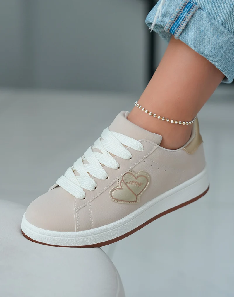 Baskets Basses Femme Beige Effet Peau de Pêche