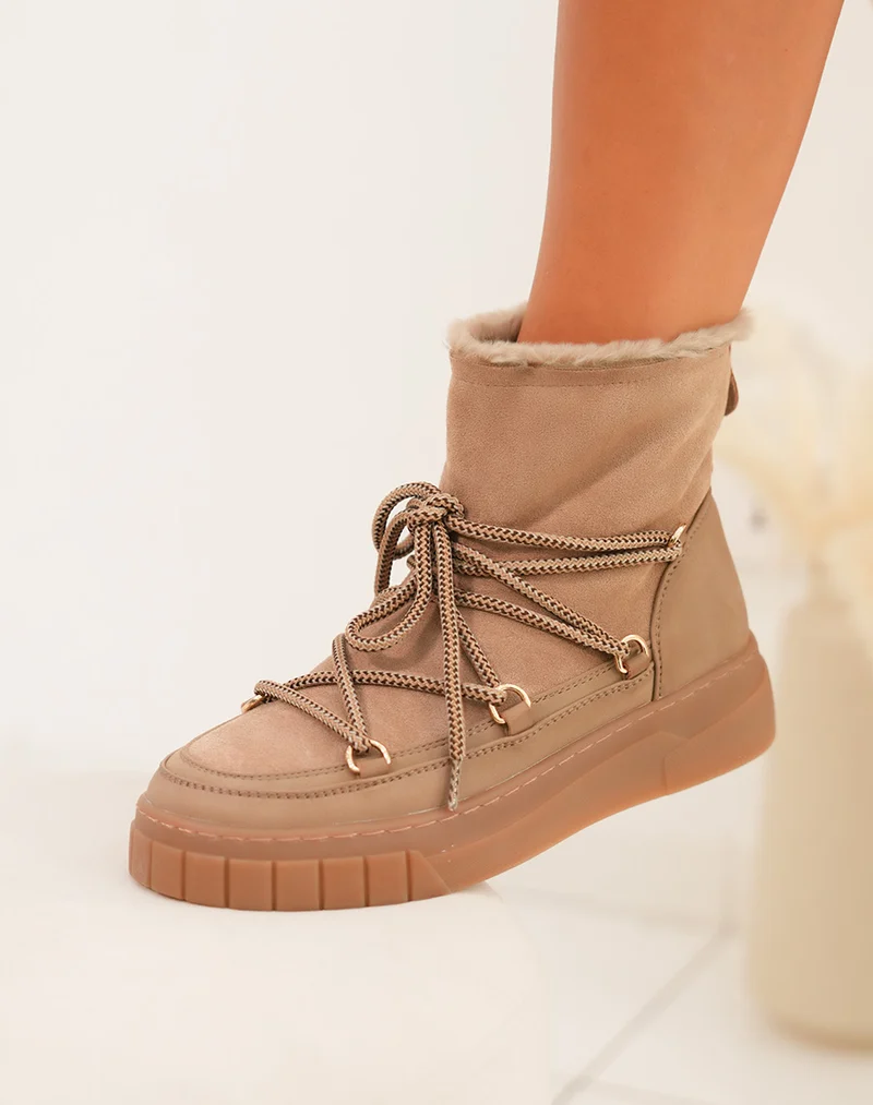 Bottines femme en suédine taupe fourrées avec plateforme épaisse