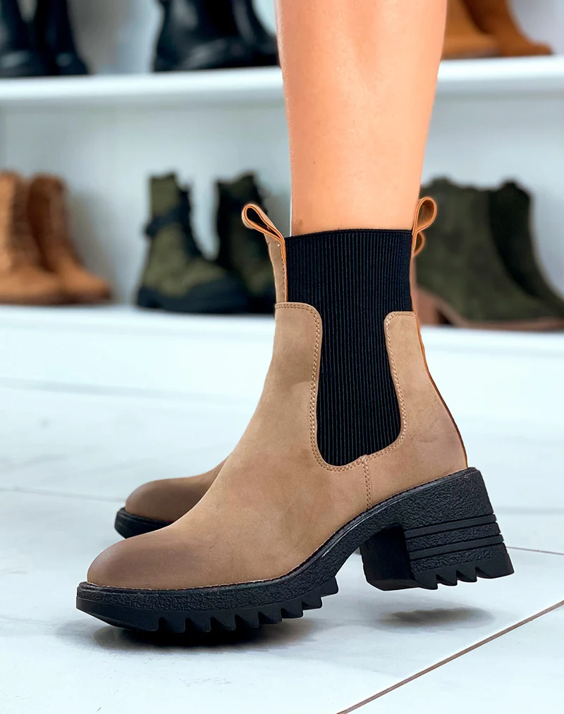 Bottines Chic Taupe : Talon 7cm & Élastique