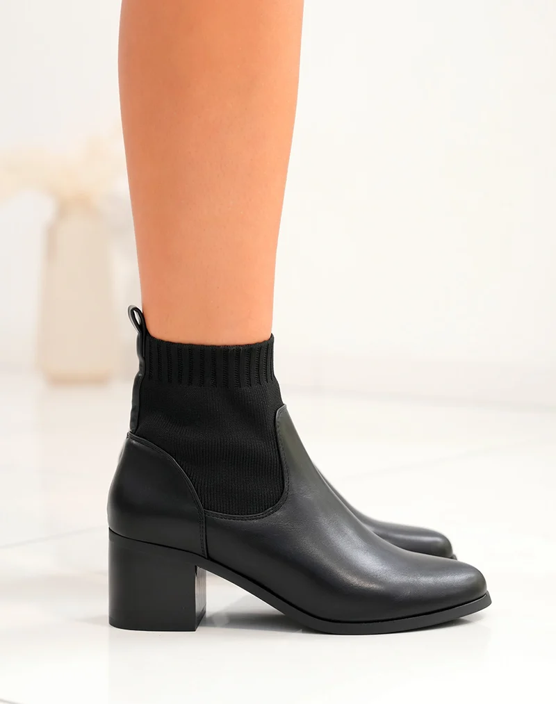 Bottines Noires à Talons Effet Chaussette - L'Essentiel Confortable pour Toute Occasion