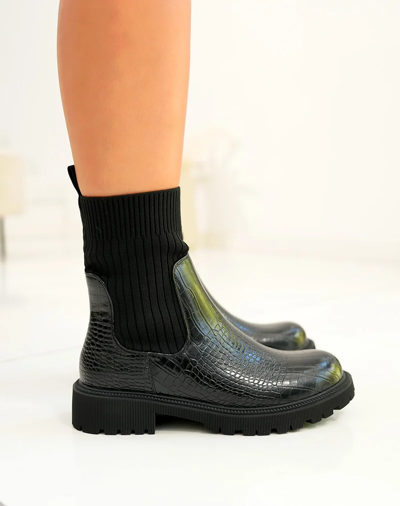 Bottines Chelsea noires effet serpent - Audace et élégance pour chaque femme