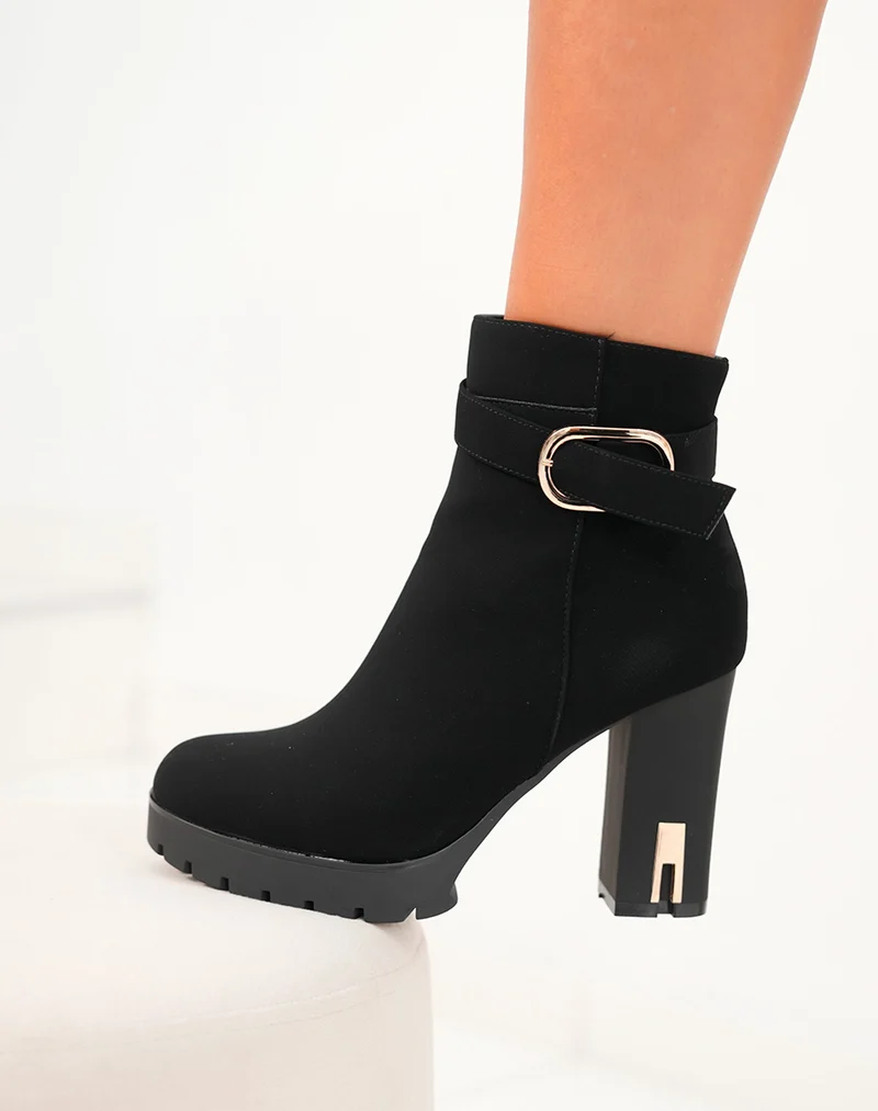 Bottines femme en suédine noire avec éclat doré