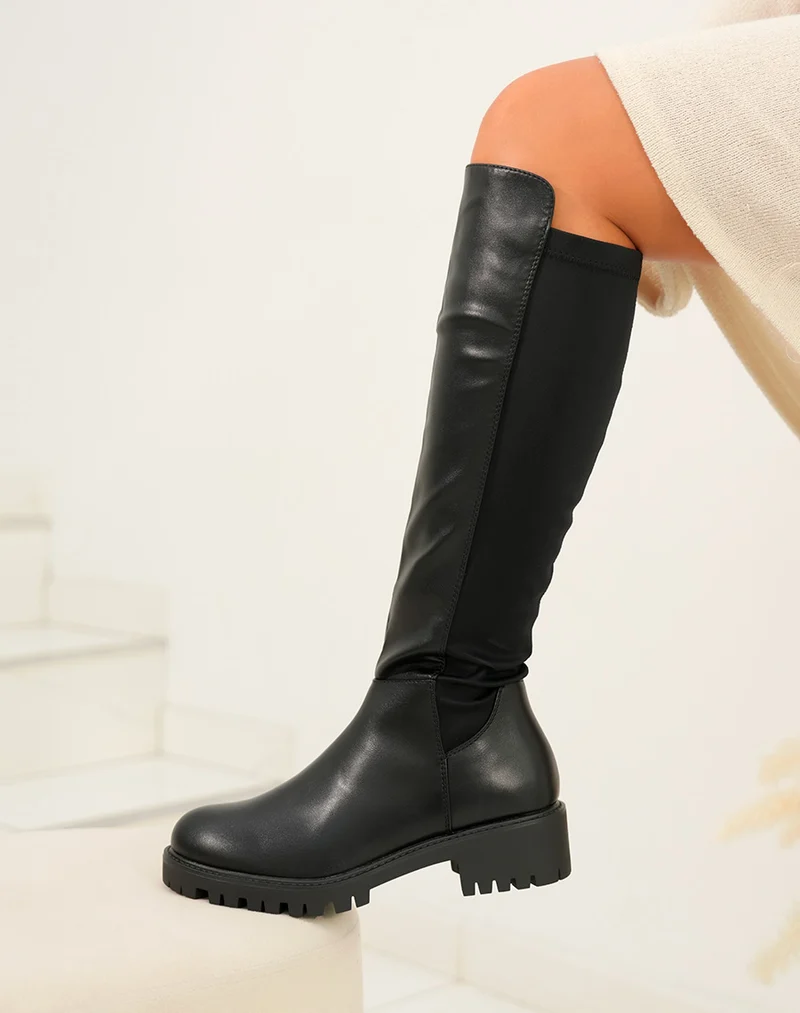 Bottes noires bi-matières effet tissu