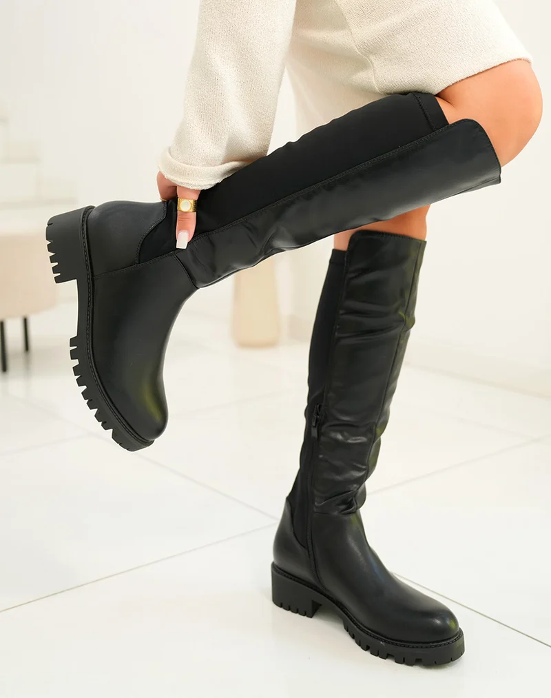 Bottes noires bi-matières effet tissu