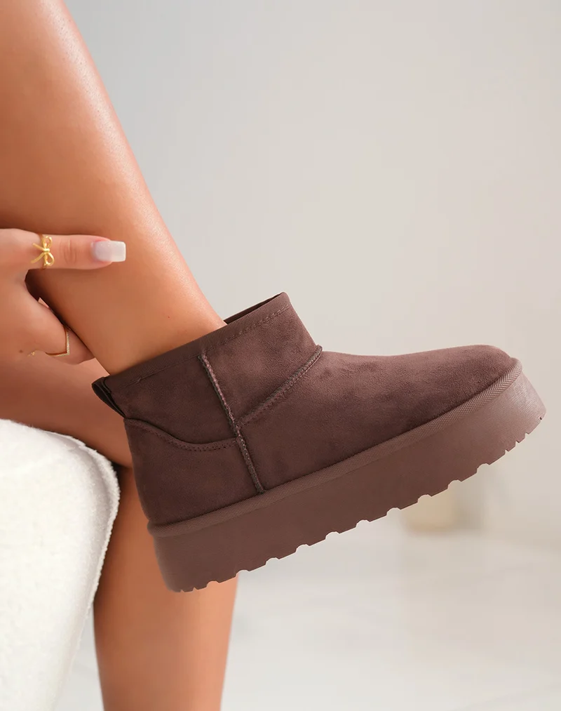Bottines femme marron tendance avec grosse plateforme et intérieur fourré