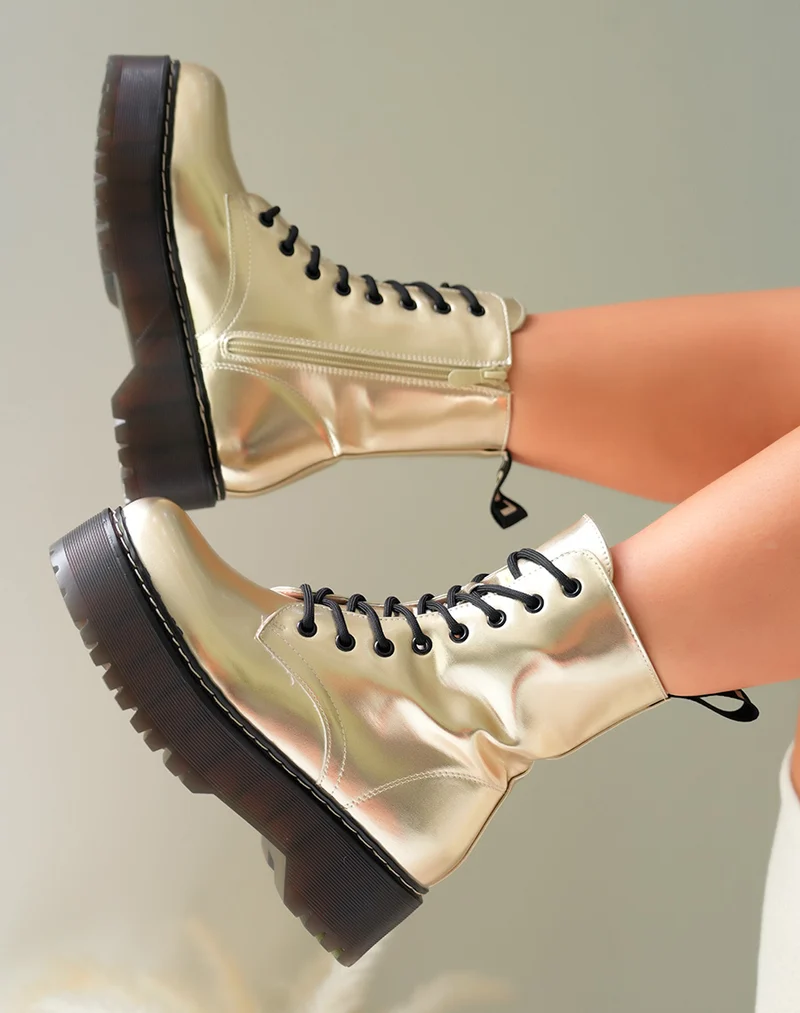 Bottes Rangers Femme Dorées à Platesformes