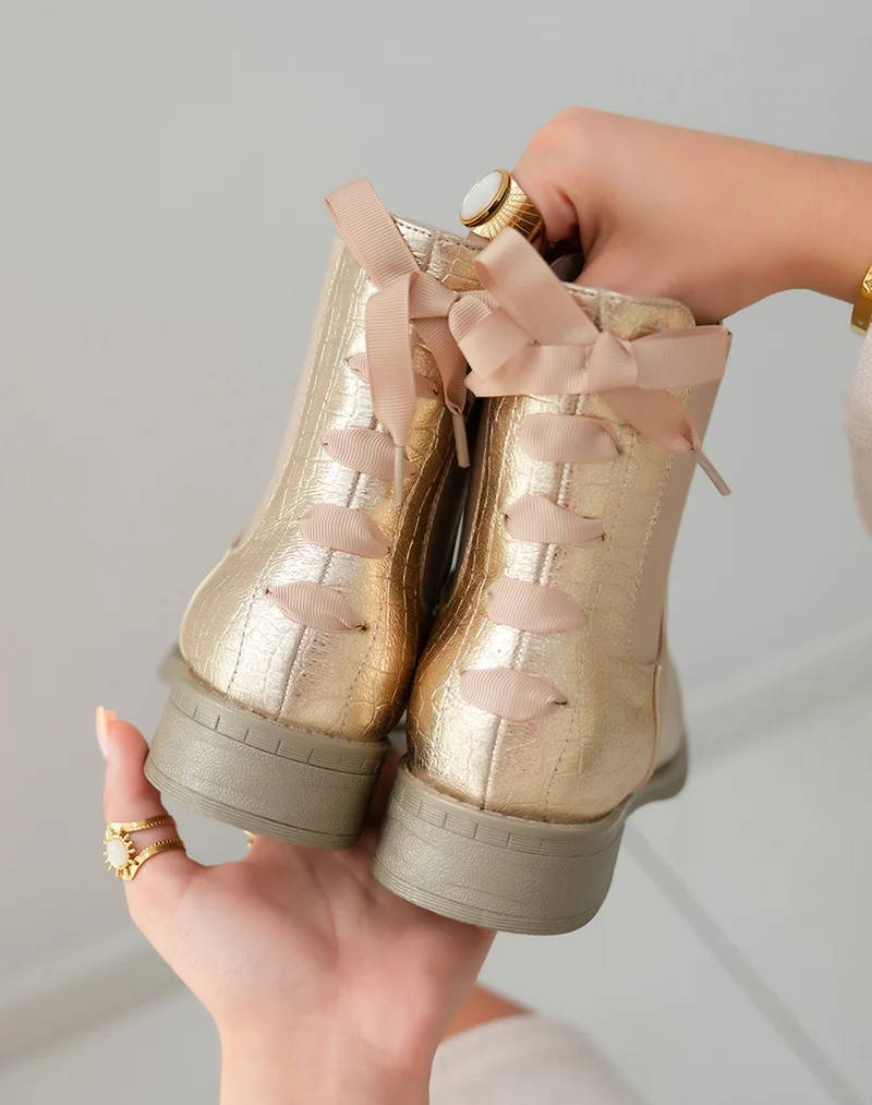 Bottines Dorées à Petit Talon pour Femme
