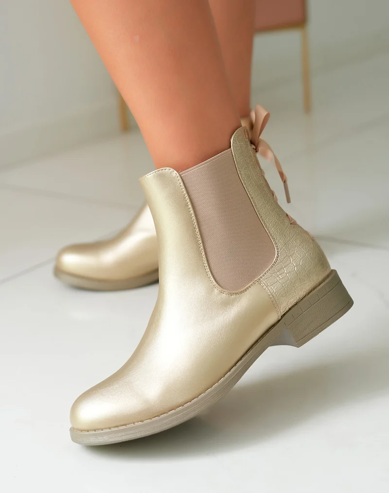Bottines Dorées à Petit Talon pour Femme