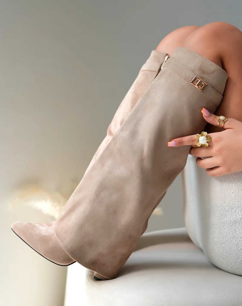 Bottes Femme Taupe en Suédine