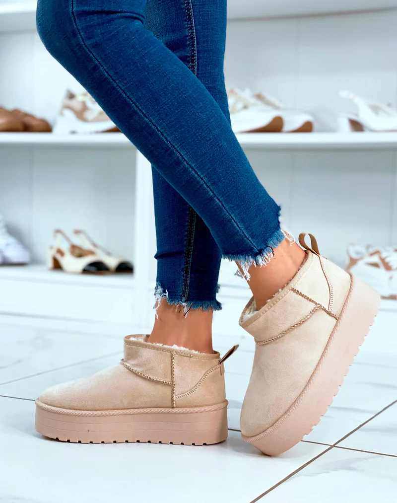 BOTTINES ? PLATEFORME FOURR?ES EN FAUSSES FOURRURES