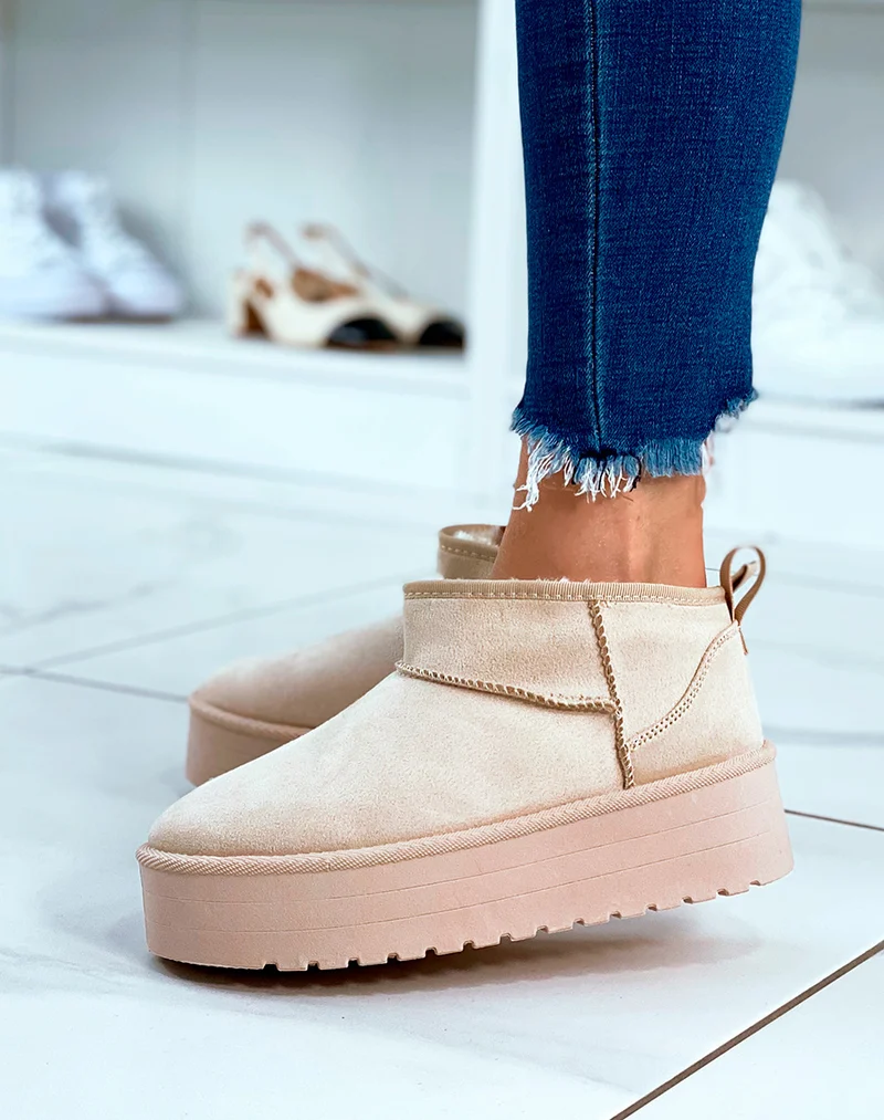 BOTTINES ? PLATEFORME FOURR?ES EN FAUSSES FOURRURES
