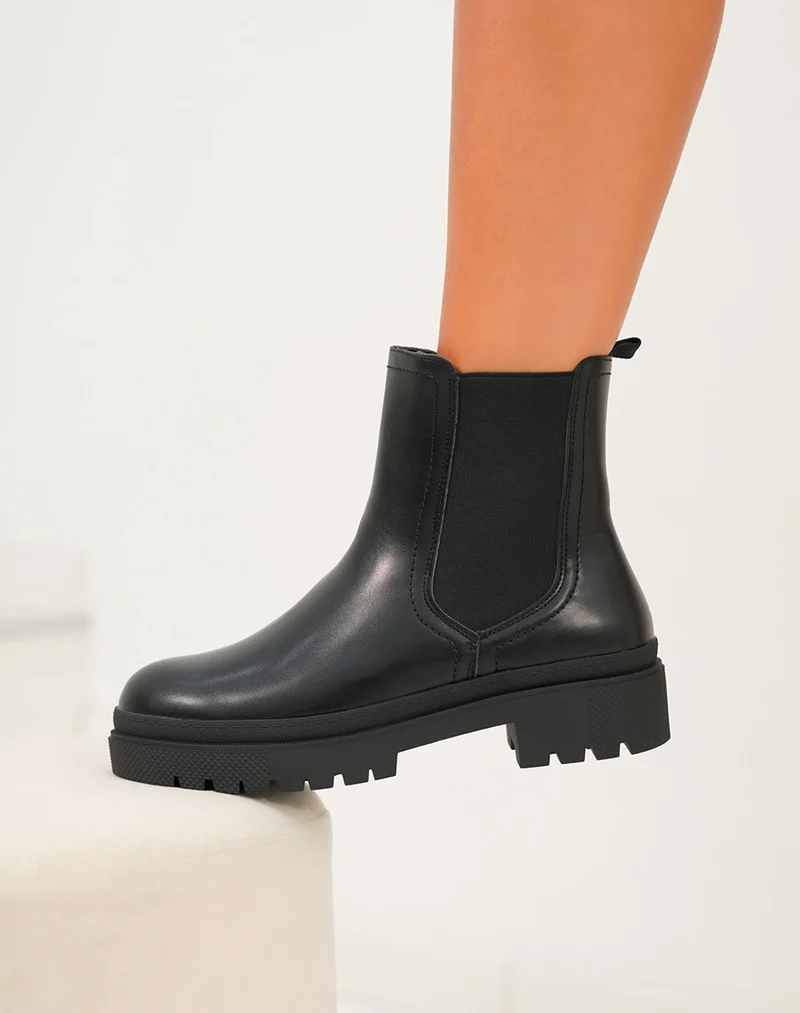 Noir Éclatant : Bottines Chelsea Plateforme Femme