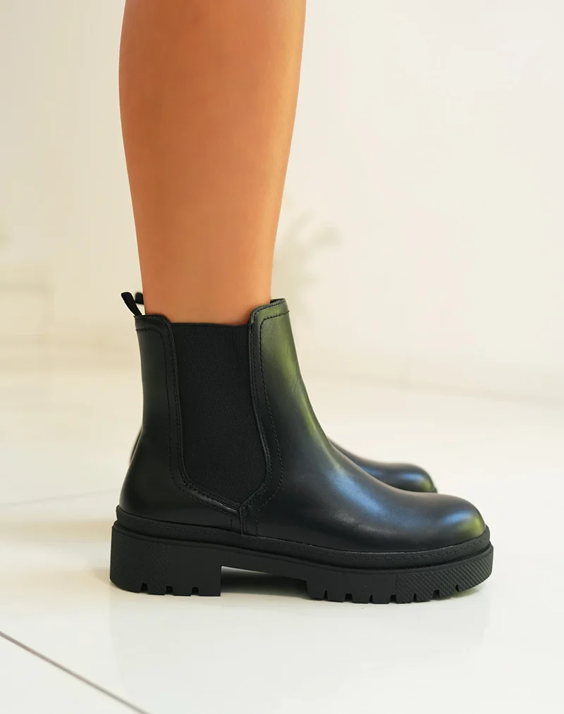 Noir Éclatant : Bottines Chelsea Plateforme Femme