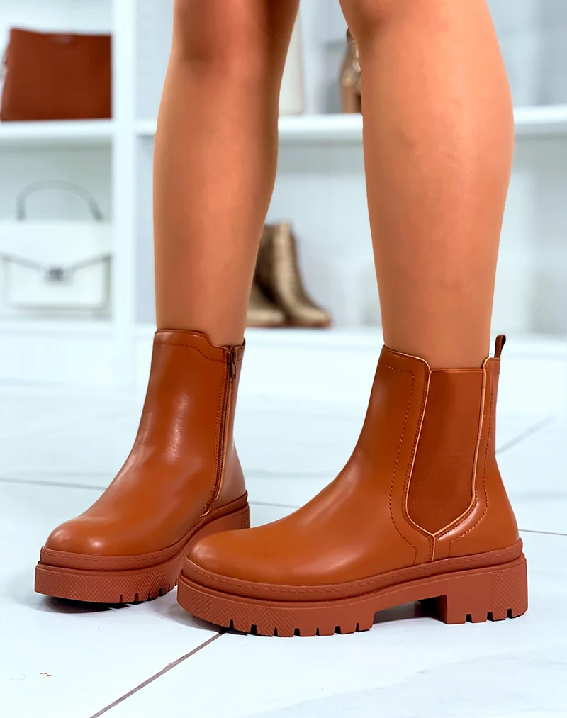 Bottines Chelsea camel avec Plate-forme pour un Style Tendance