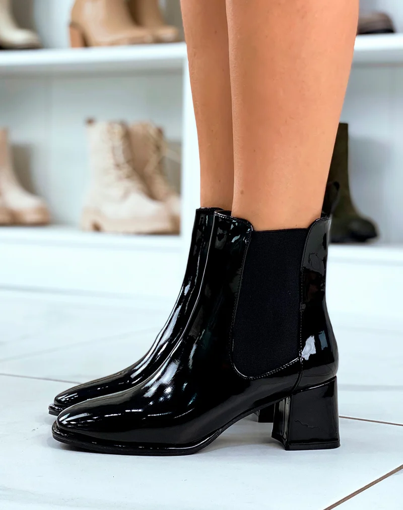 Bottines Chelsea Noires Vernies à Talon - L'Éclat du Chic au Quotidien