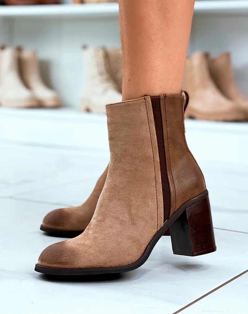 Bottines Taupe en Suédine pour Femme - Élégance Accessible et Confortable