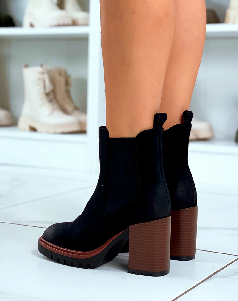 Bottines Chelsea noires en suédine à talon - Élégance intemporelle pour chaque femme