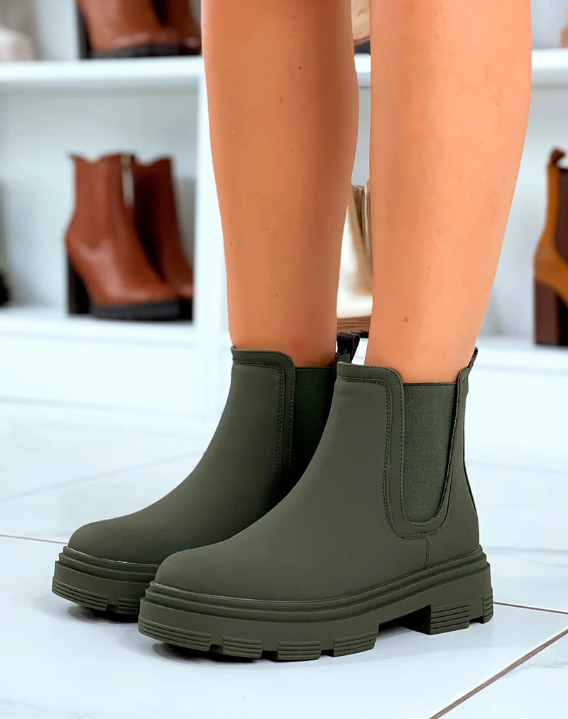 Bottines Kaki Effet Mat Style Chelsea