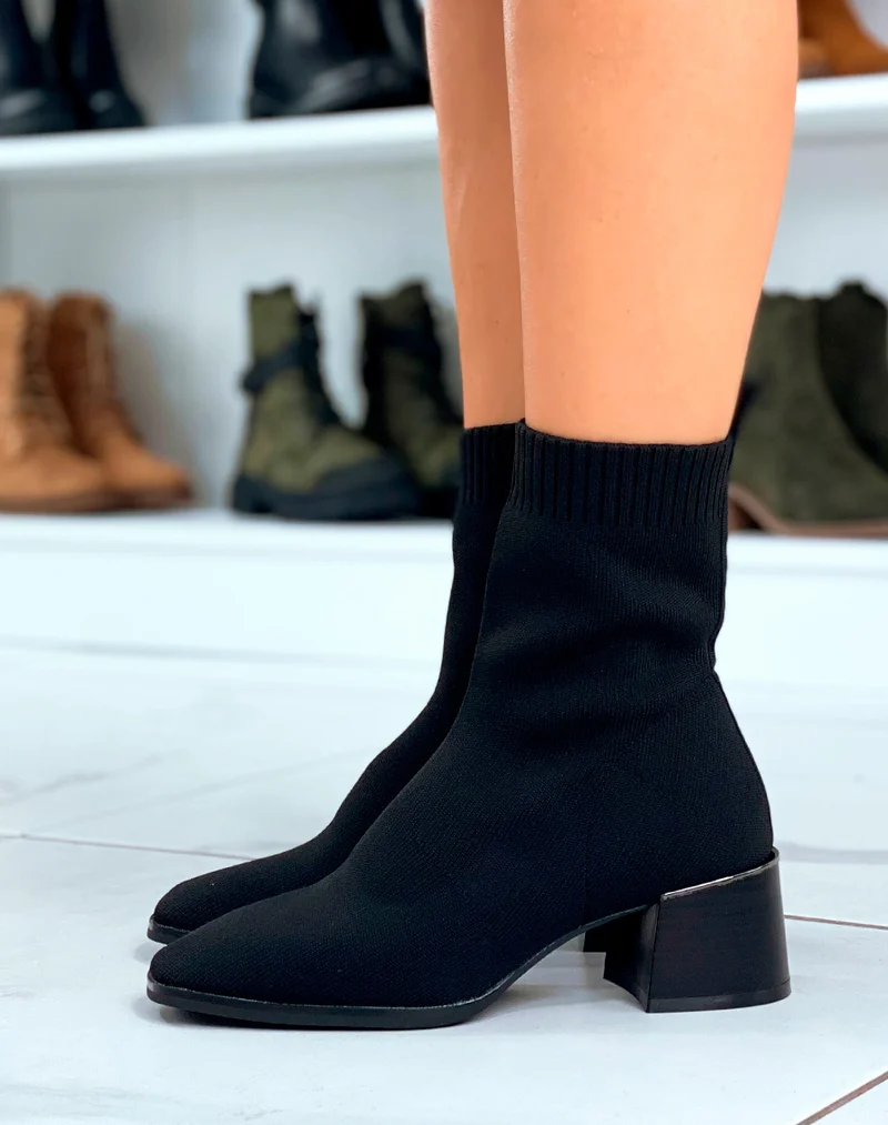 Bottines Noir Glamour avec Effet Chaussette pour Femme