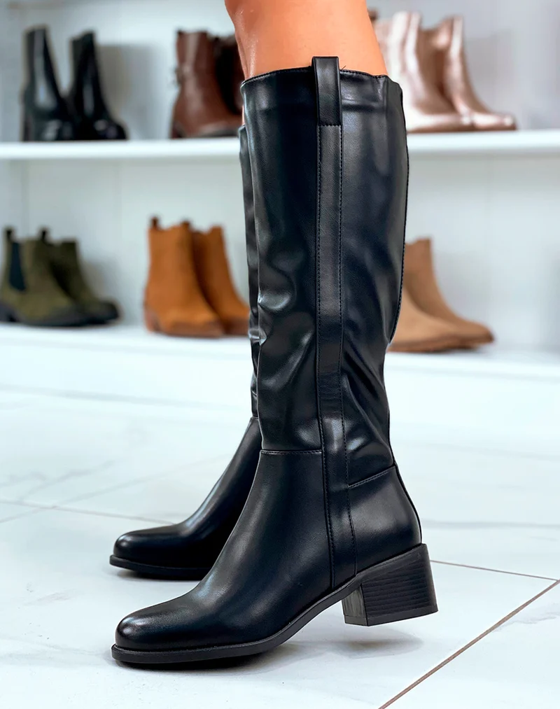 Bottes noires à petit talon et zip pour Femmes