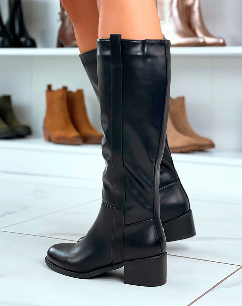 Bottes noires à petit talon et zip pour Femmes