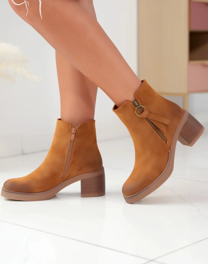 Bottines Femme Camel : L'Équilibre Confort & Style Effet Daim & Zip