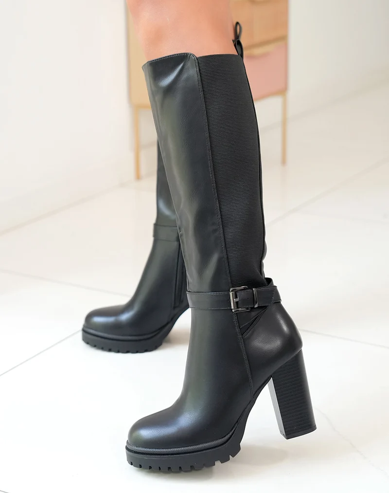 Bottes noires bi-matière à talons
