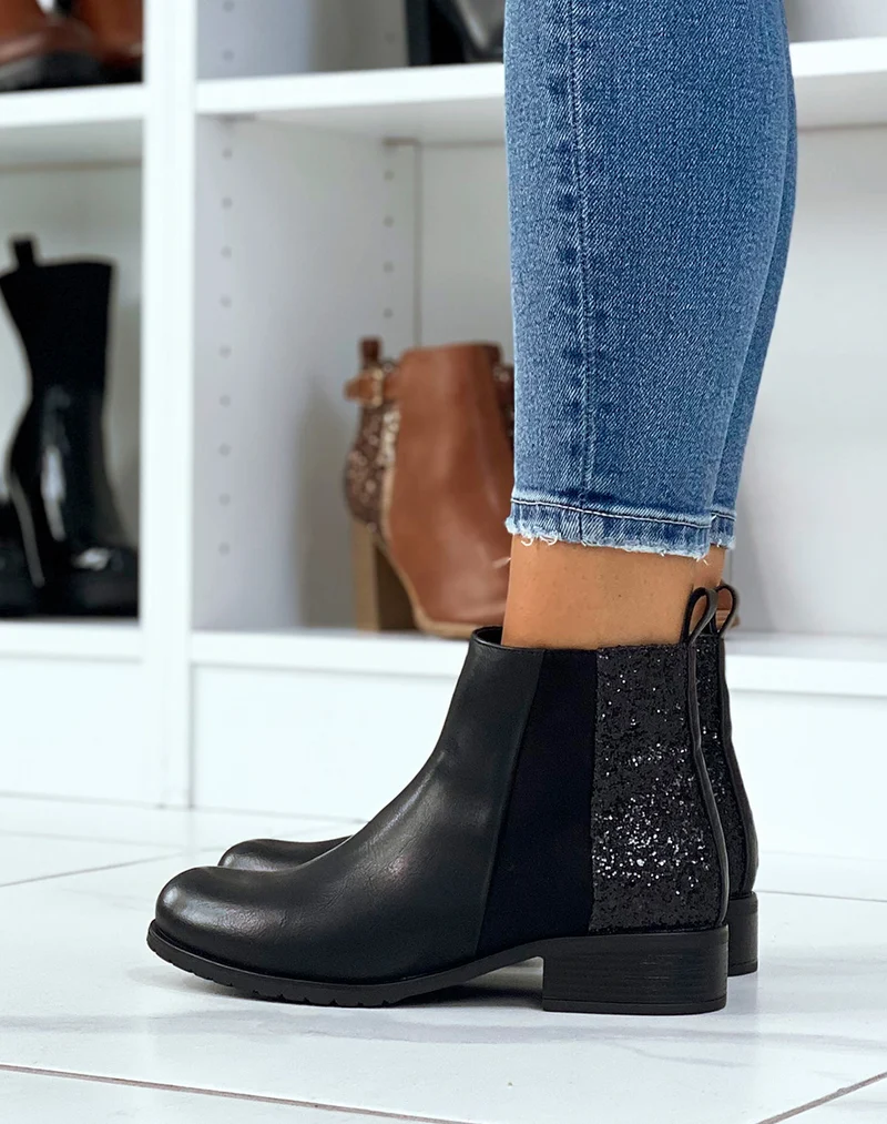 Bottines noires triple matière à paillettes