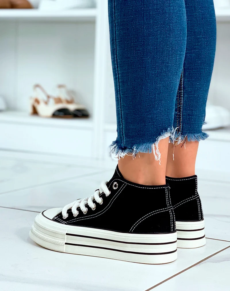 Baskets noires à lacets épais tendances