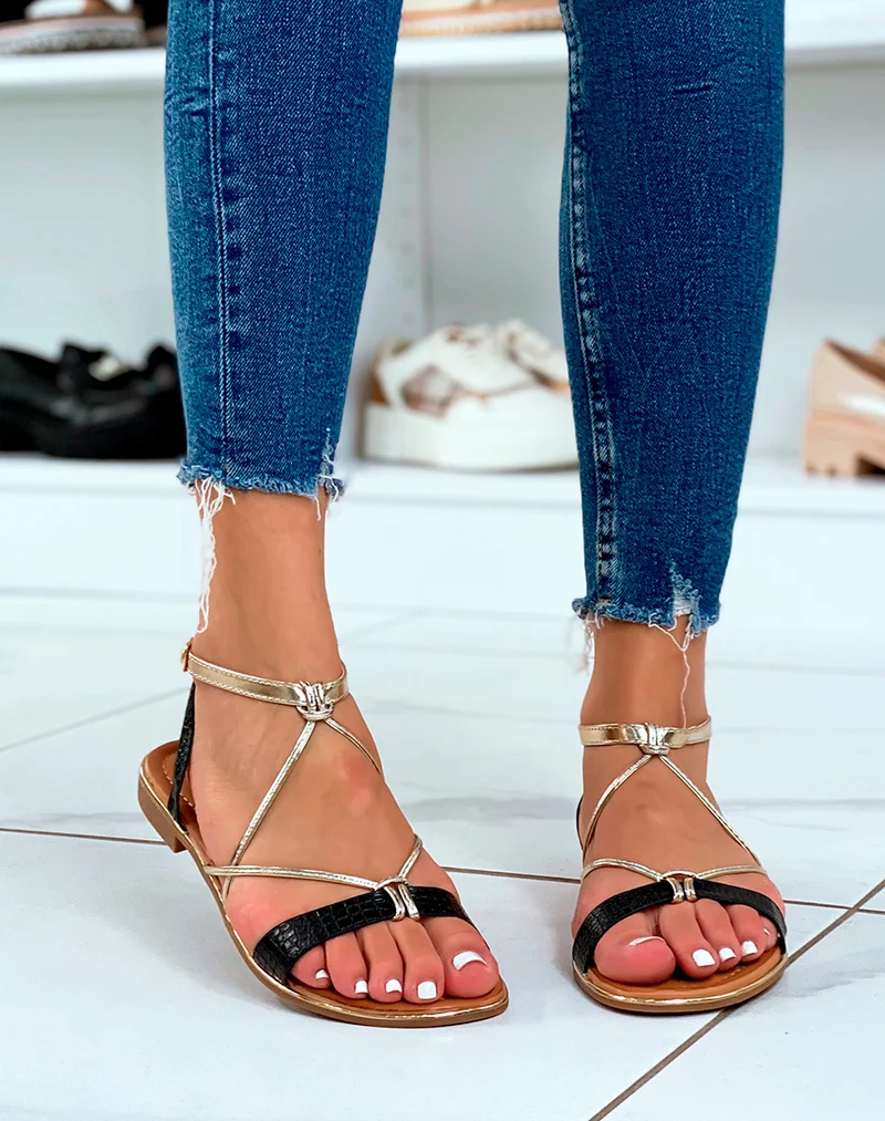 Nu-pieds noirs et dorés