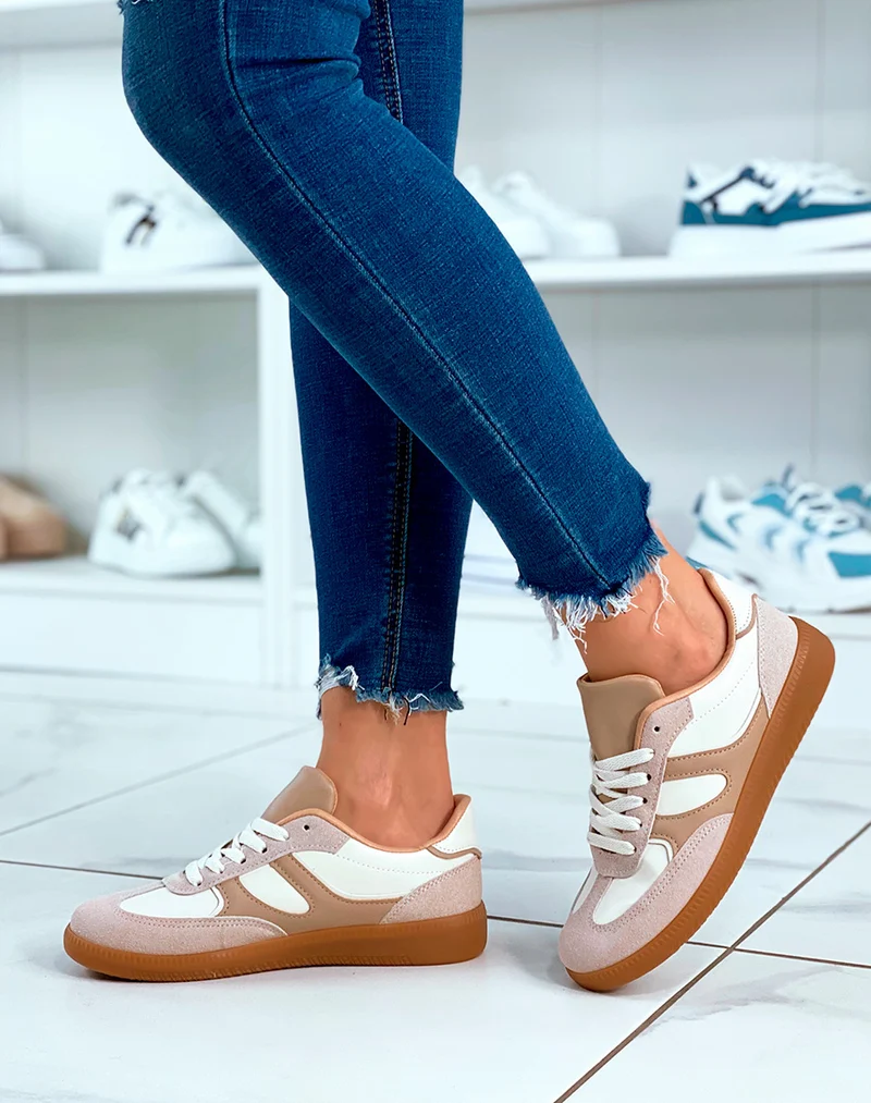 Baskets à lacet avec empiècements beige pour femme