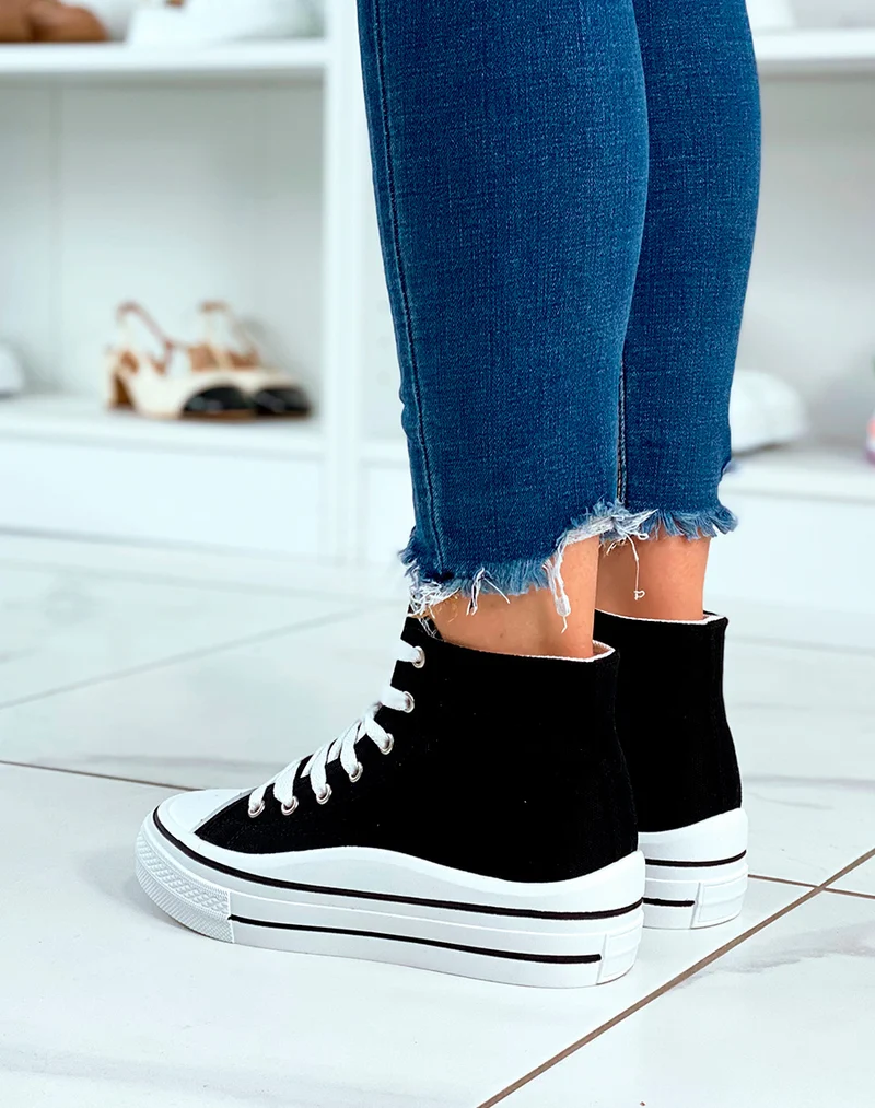 Baskets montantes noires à lacet avec plateforme pour femme