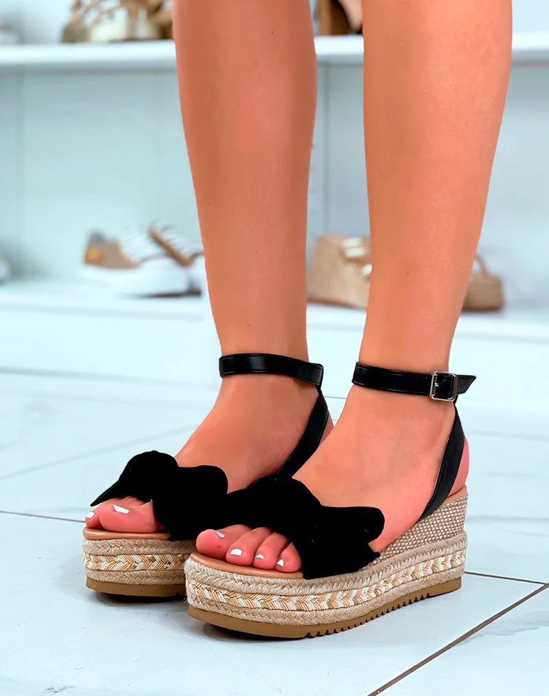 Compensés noires à noeud et talon tressé