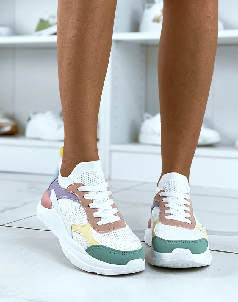 Baskets multicolores en tissus à grosse plateforme