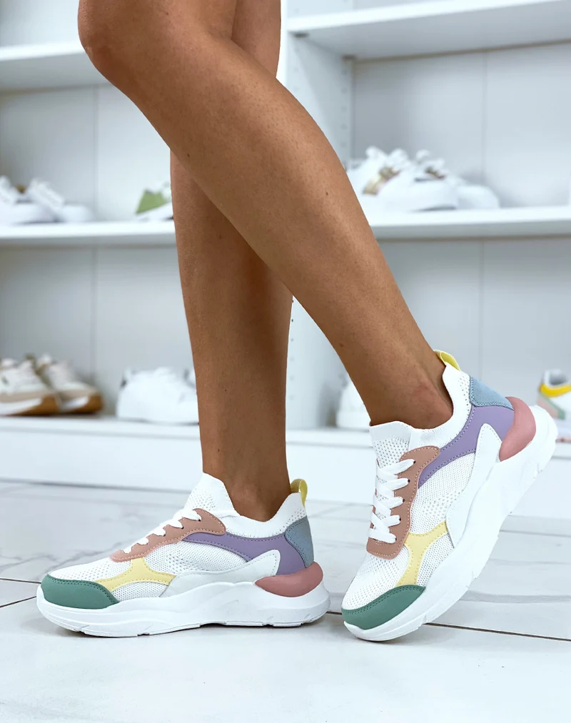 Baskets multicolores en tissus à grosse plateforme