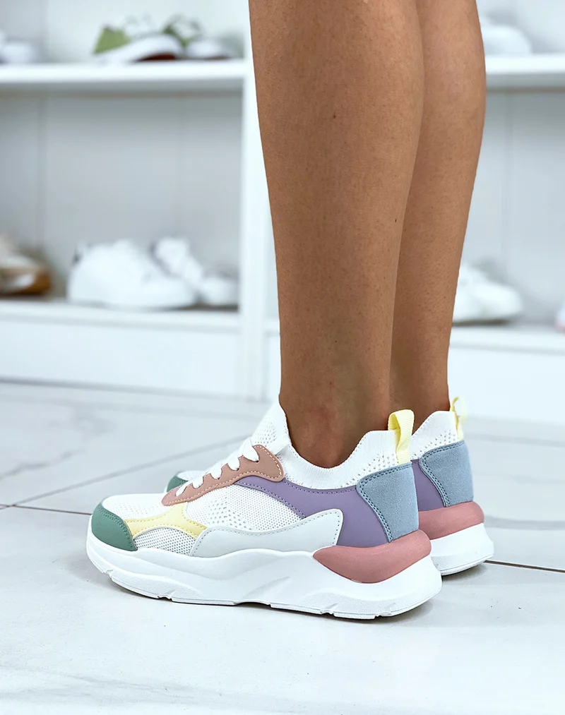 Baskets multicolores en tissus à grosse plateforme